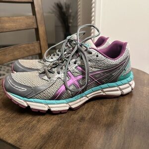 ASICS Gray Running Sneakers with Purple and Teal Accents